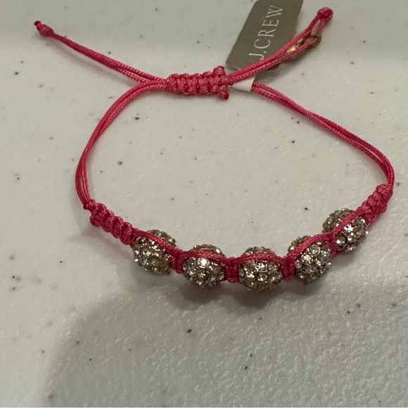 NWT J. Crew Bracelet - Pink string adjustable w/ clear rhinestone & gold beads - Picture 11 of 15